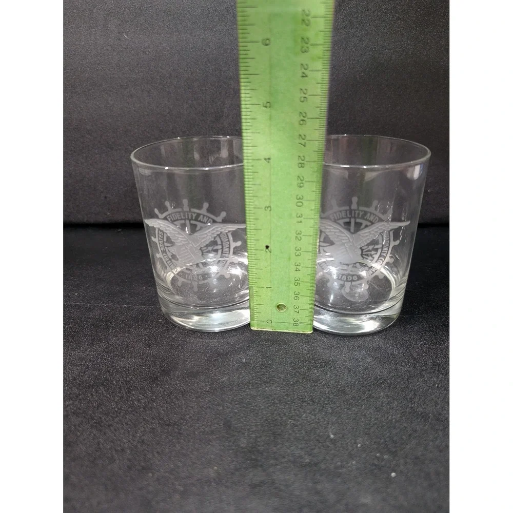 US Fidelity And Guidance Company 1896 Glass Tumblers Set, Etched Whiskey Glasses